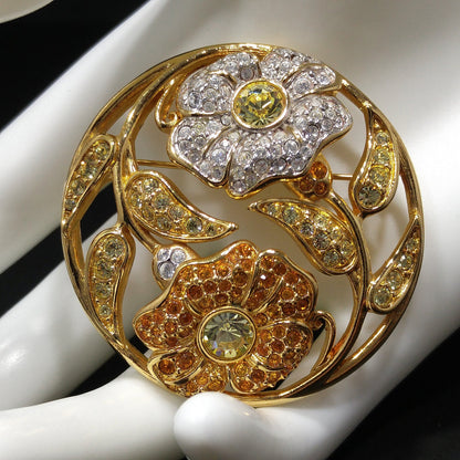 Swarovski Rhinestone Harmony Brooch, "Garden of Tranquility", Gold Plated, 2001 Vintage Jewelry