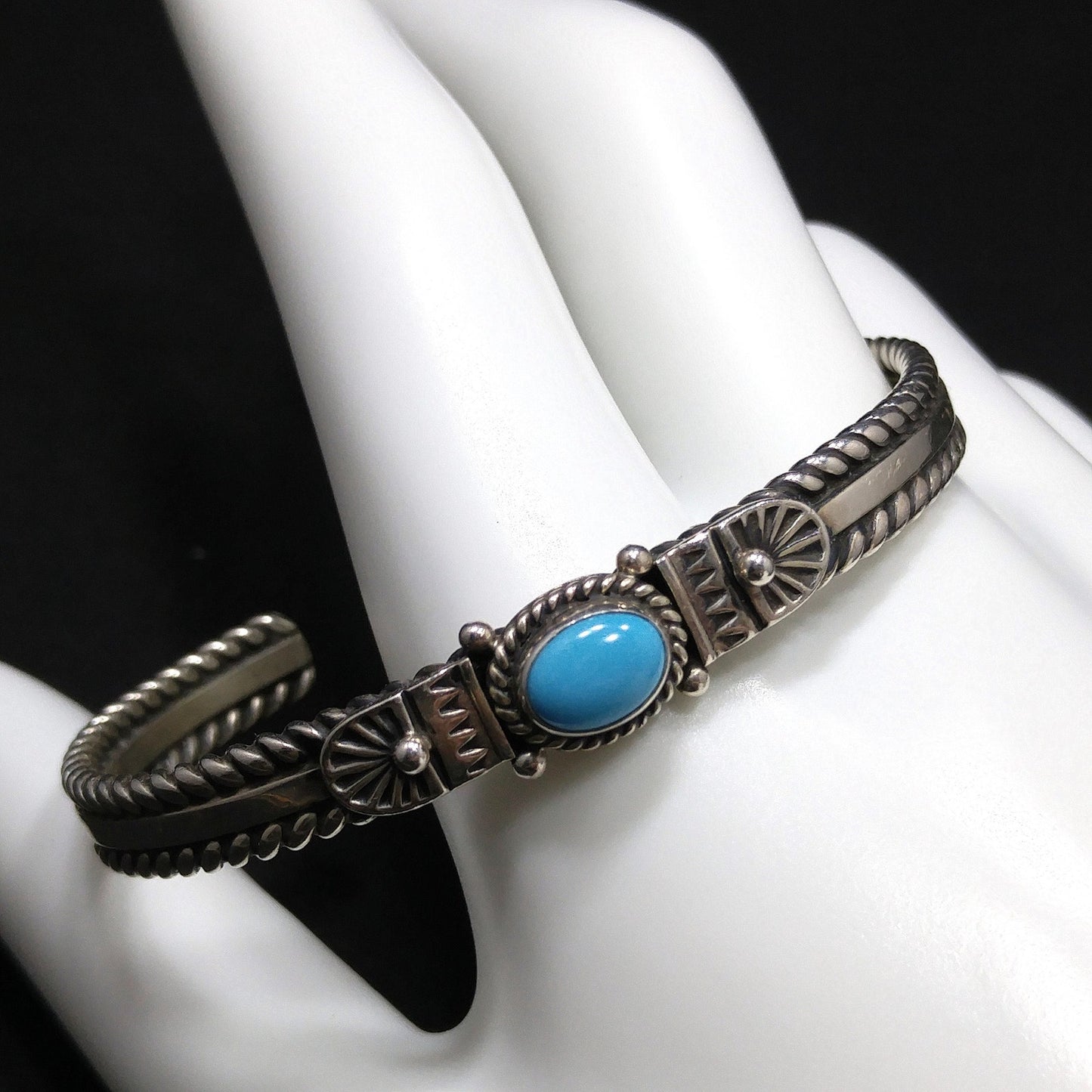 Silver Cuff Gemstone Bracelet, Stamped STERLING N, 1980s Vintage Jewelry