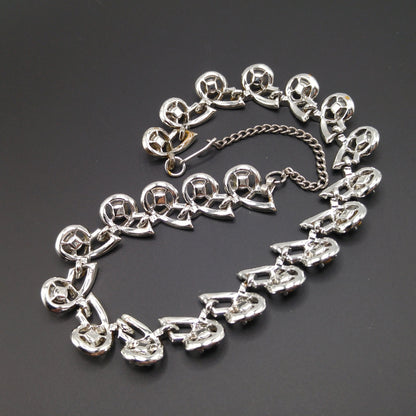 Clear Rhinestone Choker Necklace, Rhodium Plated, 1960s Vintage Jewelry