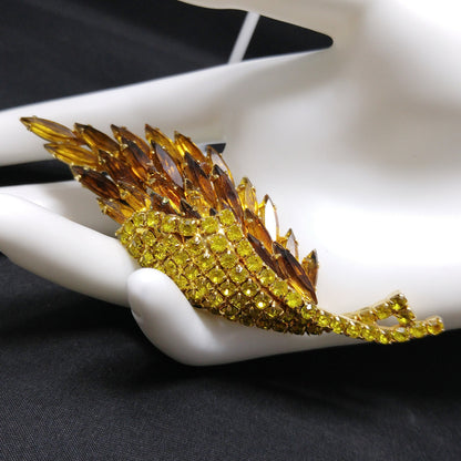 Yellow Topaz Rhinestones Brooch & Earrings, Gold Plated, 1960s Vintage Jewelry