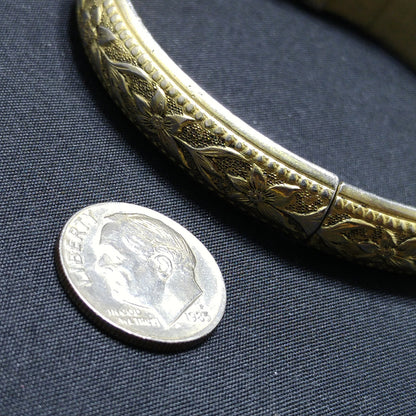 Whiting & Davis Hinged Floral Bracelet, Gold Plated, 1960s Vintage Jewelry