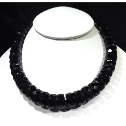 Mid-Century Black Crystal Choker Necklace, Unique Cut Crystals, 1950s Vintage Jewelry
