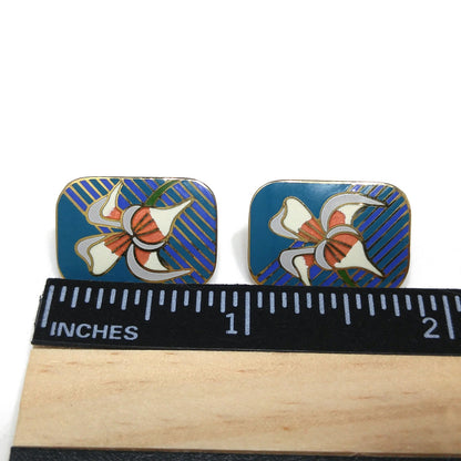 Vintage Laurel Burch "Iris" Clip On Earrings, Gold Plated Cloisonné Enamel, 1980