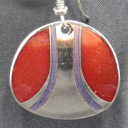 Vintage Laurel Burch Red Metallic Purple Silver Earrings, Rhodium Plated