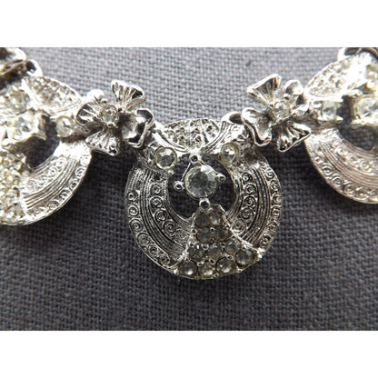 Hobe' Rhodium Plated Clear Rhinestone Choker Necklace, 17 Inches, 1960s Vintage Jewelry
