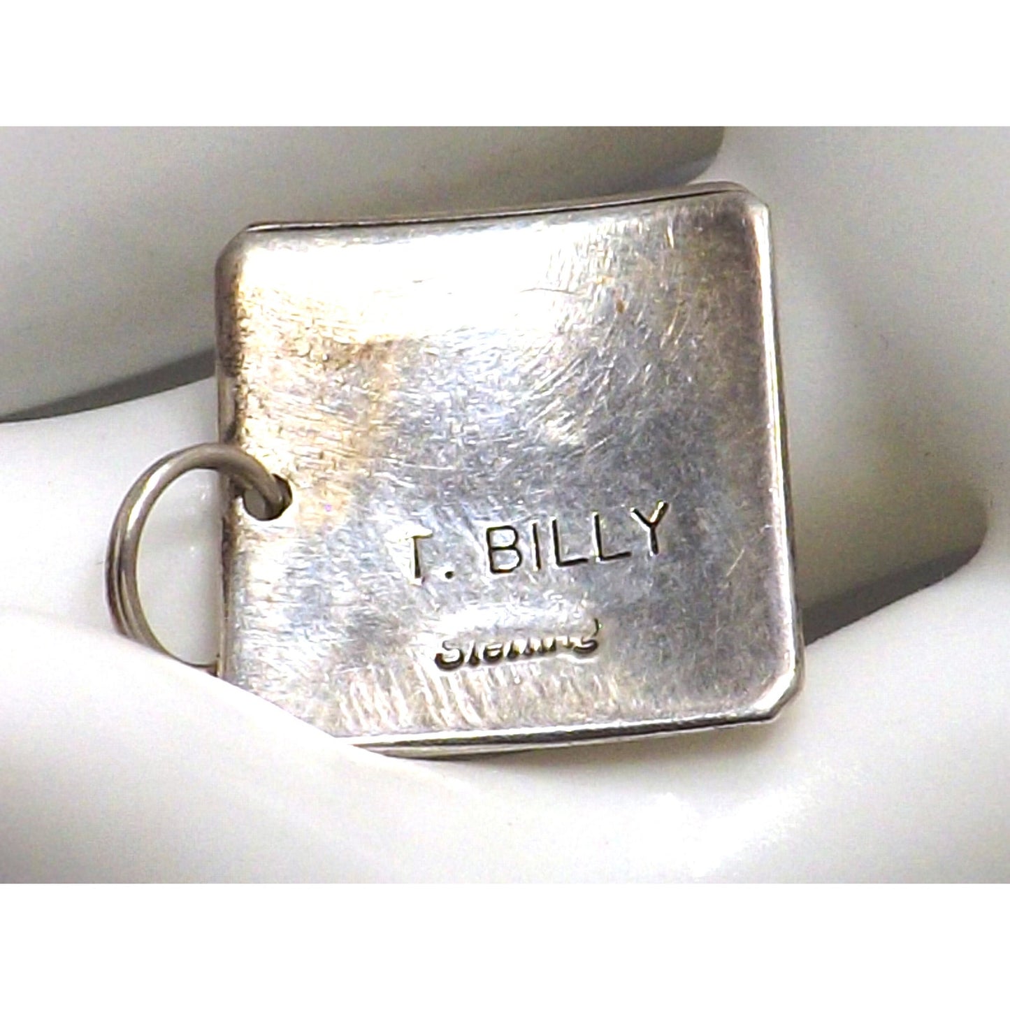 Navajo T. Billy Sterling Silver Pendant, Black Enamel, 1970s Vintage Jewelry