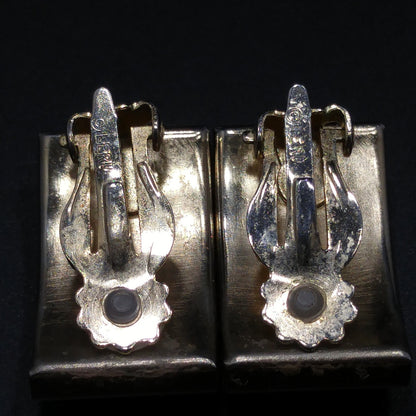 Vintage Leru Baguette Rhinestone & Pearl Cuff Bracelet & Clip Earrings Set 1950s