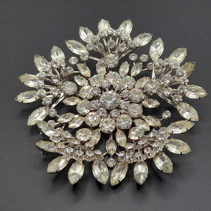 Vintage 1950s Large Floral Wedding Brooch, 4", Riveted Petals,  Silver Tone