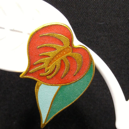 Vintage Laurel Burch "Anthurium" Post Earrings, Red Flower Enamel