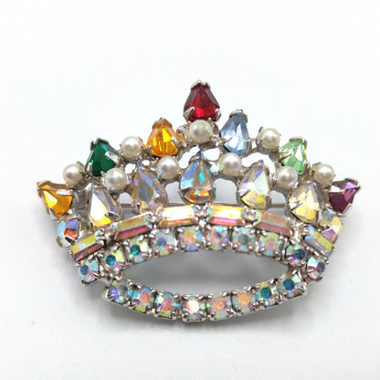 Unsigned B. David Rhinestone Crown Brooch, Mother's Crown, 1960s Vintage Jewelry