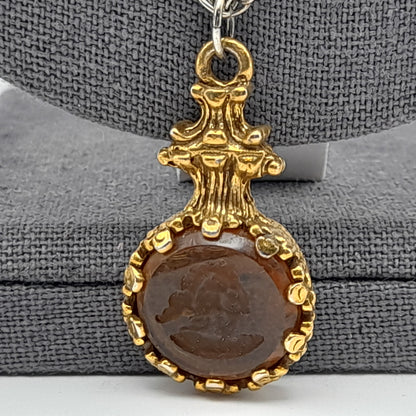 Vintage Goldette Three Layering Strands Intaglio Cameo Pendant Necklace