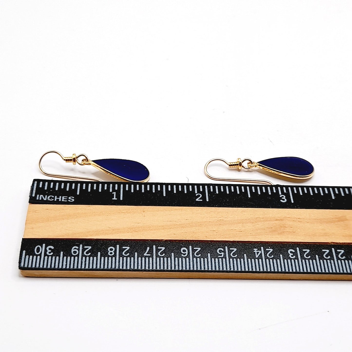 Vintage Laurel Burch "Tear" Blue Enamel Gold Plated Earrings - 1 3/8 Inches