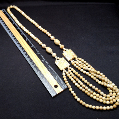Gemstone Long Beaded Necklace, No Clasp, Four Strands in Front, 1970s Vintage Jewelry