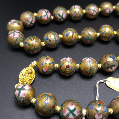 Vintage Chinese Beaded Necklace, Hand Painted & Knotted Floral Beads, 1940s Vintage Jewelry