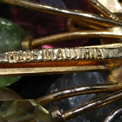 Kramer Made in Austria Floral Brooch, Rhinestones & Enamel Pastels 1950s Vintage