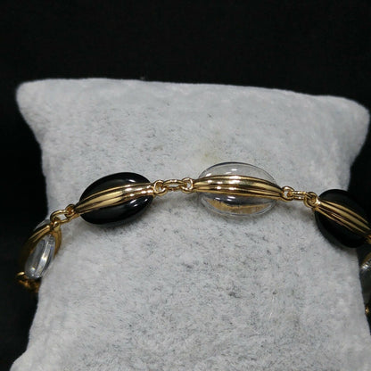 Swarovski Black & Clear Crystal Bracelet, Gold Plated, 1990s Vintage Jewelry