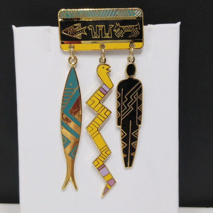 Laurel Burch "Artifacts" Brooch, Fish Snake Man, Gold Plated, 1980s Vintage