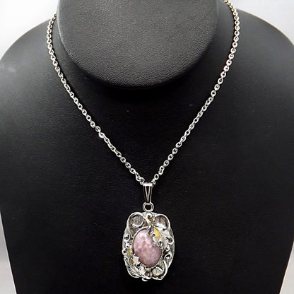 Vintage Whiting & Davis Pendant Necklace Easter Egg Glass Cabochon Silver Tone Floral Frame Vintage Jewelry