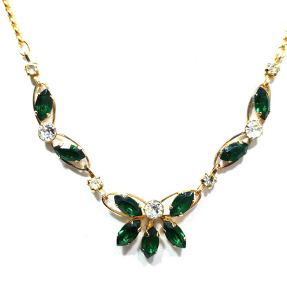 Van Dell Green Clear Rhinestone Necklace Earrings Set, 12K Gold Filled, 1940s Vintage Jewelry
