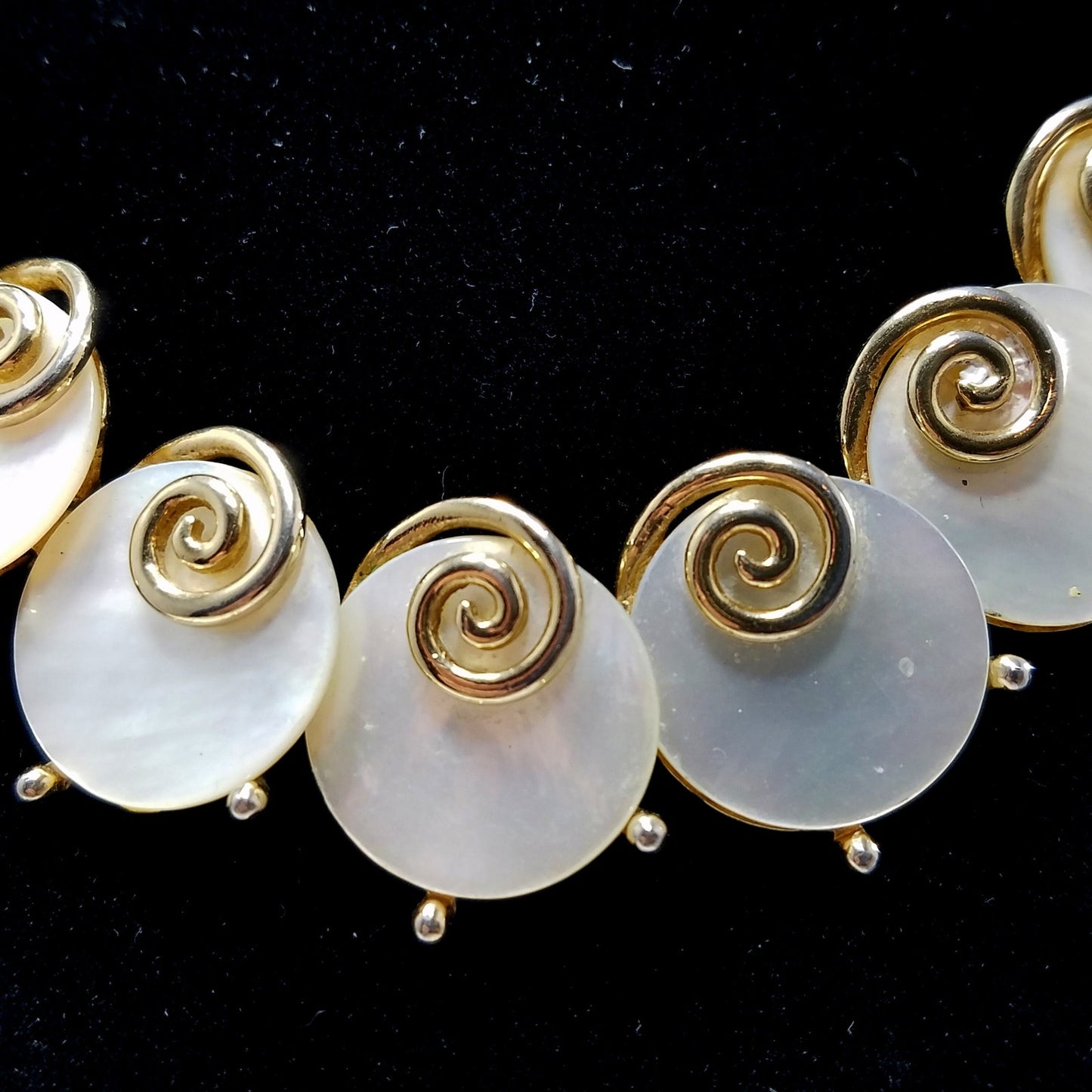 Boucher MOP Disk Necklace & Bracelet, Mother of Pearl, 1950s Vintage Jewelry