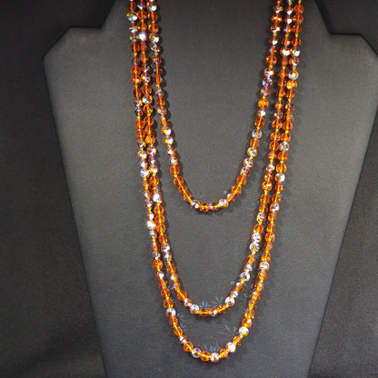 Topaz Austrian Crystal Beaded Necklace, 60 Inches, Aurora Borealis, 1960s Vintage Jewelry