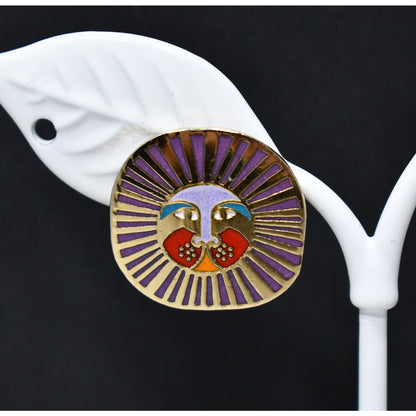 Laurel Burch "Leonardo" Post Earrings, Gold Plated Enamel Lions, 1980s Vintage Jewelry