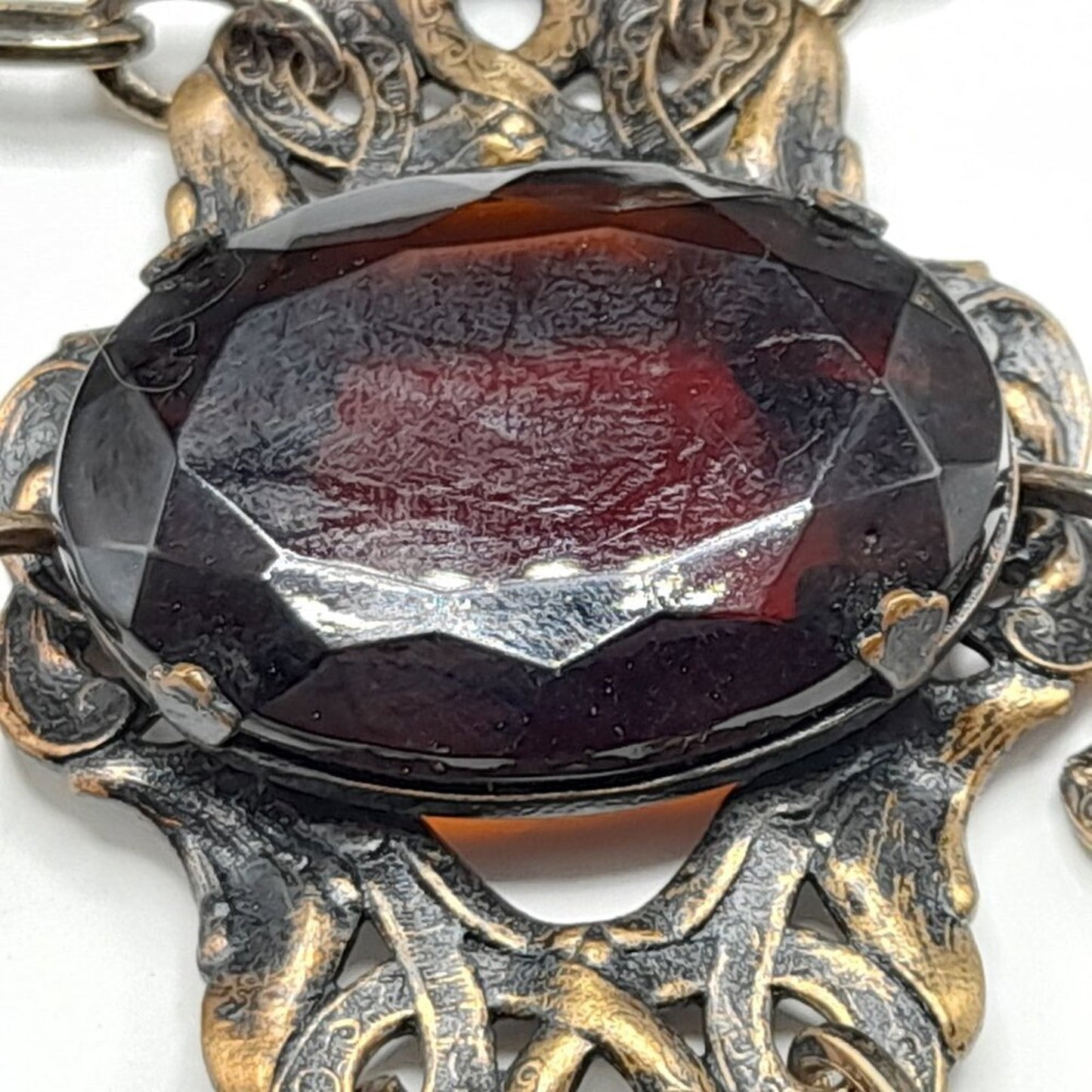 Vintage Hong Kong Boho Chain Belt Brown Glass Stones 32" Filigree 1960s