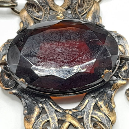 Vintage Hong Kong Boho Chain Belt Brown Glass Stones 32" Filigree 1960s