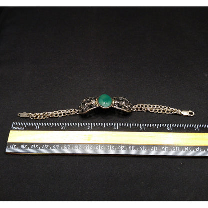 Sterling Silver Gemstone Bracelet, 925 Oval Green Gemstone, Vintage Jewelry