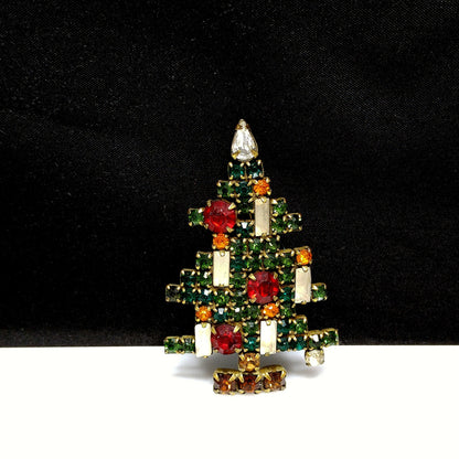 Weiss Christmas Tree Brooch, Five Baguette Candles, Book Piece, 1950s Vintage