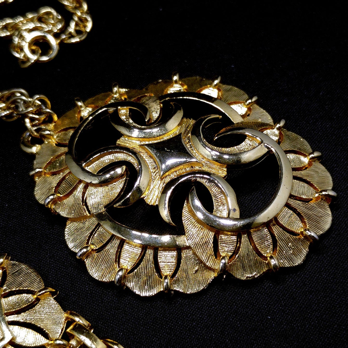 Gold Plated Necklace & Bracelet, Medallion Design, 1960s Vintage Jewelry