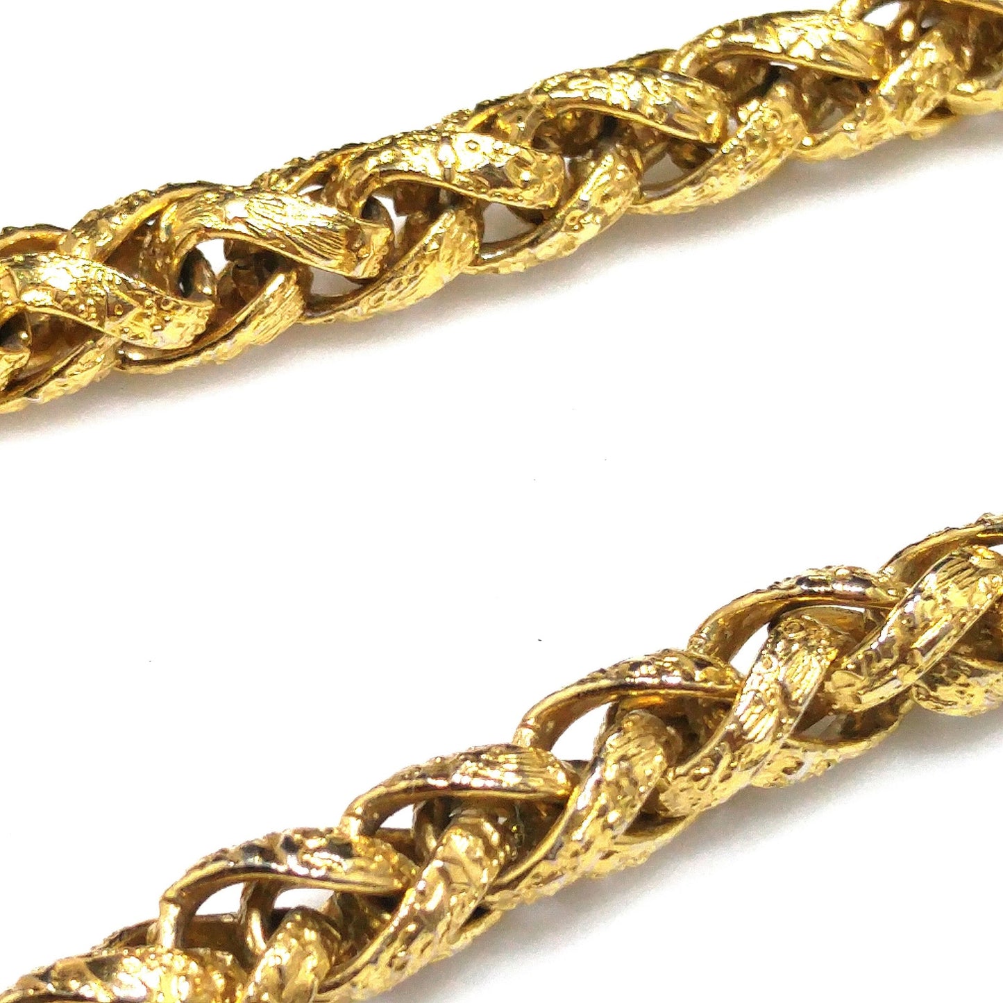 Givenchy Textured 18K Gold-plated Wheat Braid Link Chain Necklace, 24 1/2 Inches, 1980s Vintage Jewelry