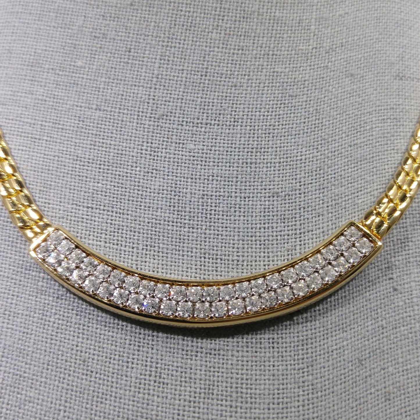 Vintage Swarovski Clear Rhinestone Gold Chain Necklace 1980s Swan Logo Signed