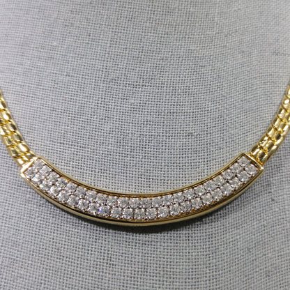 Vintage Swarovski Clear Rhinestone Gold Chain Necklace 1980s Swan Logo Signed