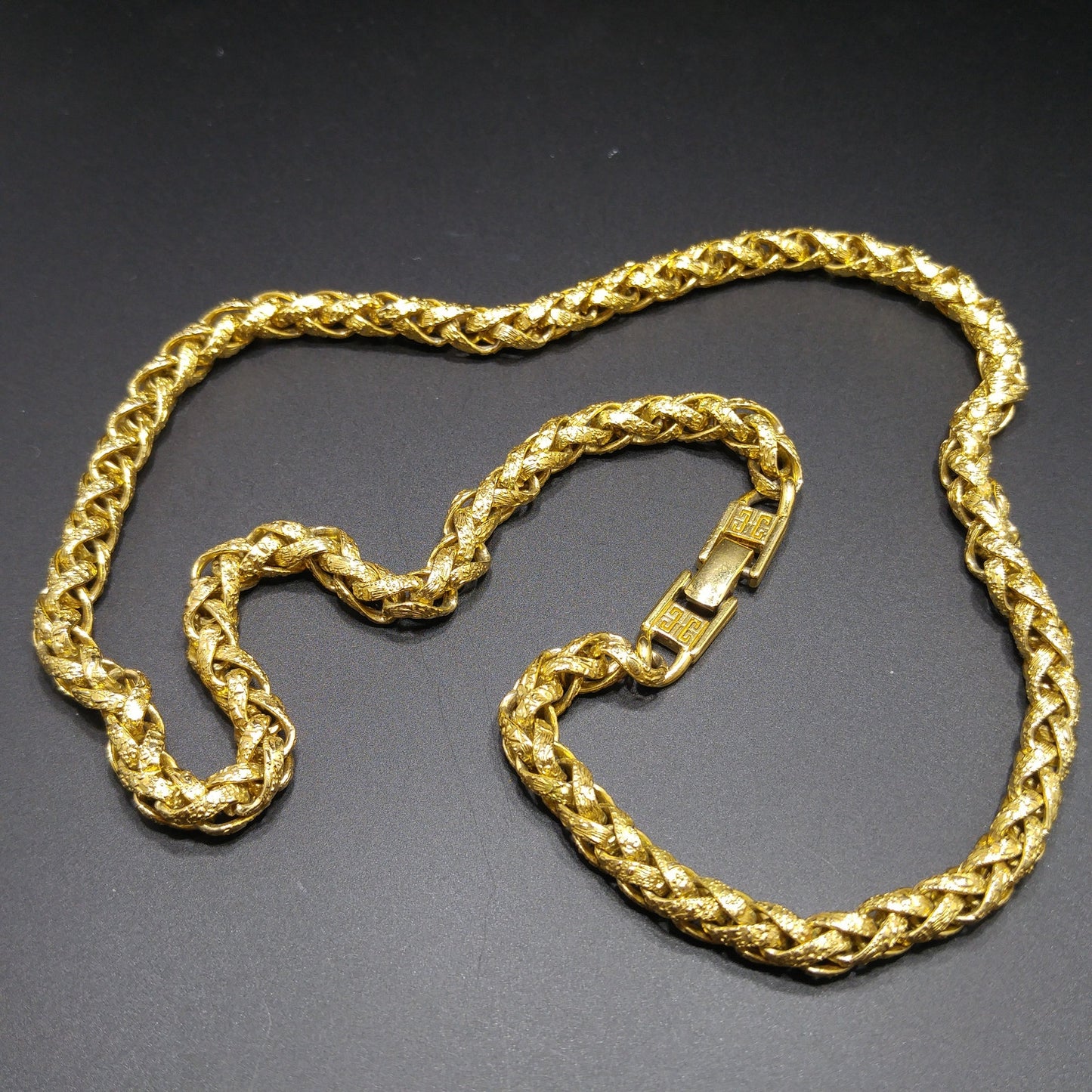 Givenchy Textured 18K Gold-plated Wheat Braid Link Chain Necklace, 24 1/2 Inches, 1980s Vintage Jewelry