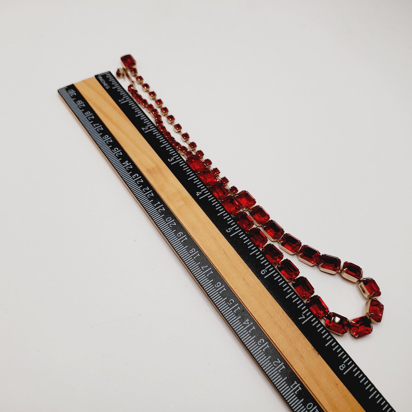 WEISS Vintage Red Rhinestone Choker Necklace – Gold Plated Holiday Statement Jewelry