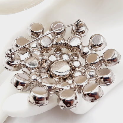 Vintage Clear Rhinestone Wedding Rhodium Plated 2 Inch Brooch