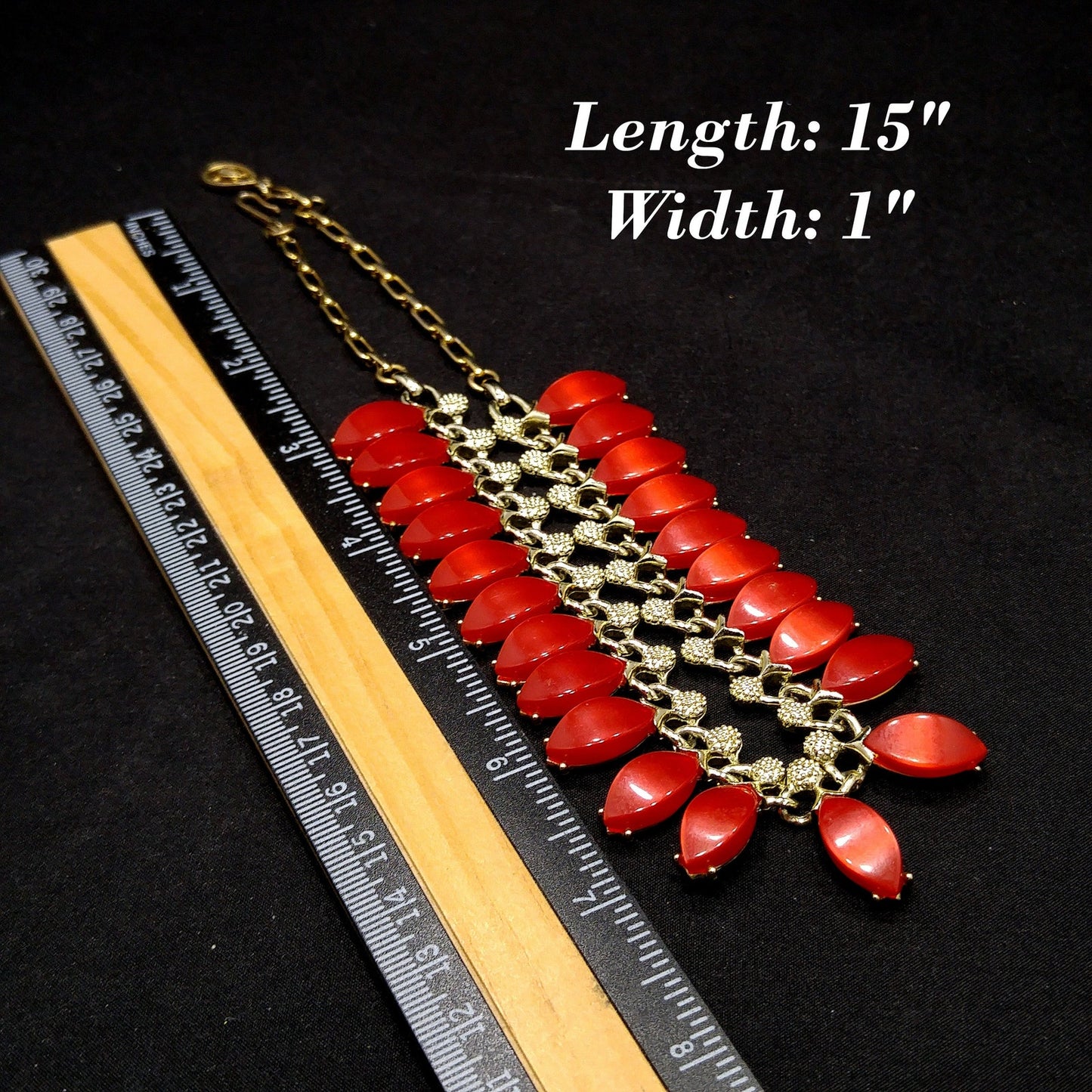Pakula Red Moonglow Choker Necklace, Lucite Pendants, 1950s Vintage Jewelry