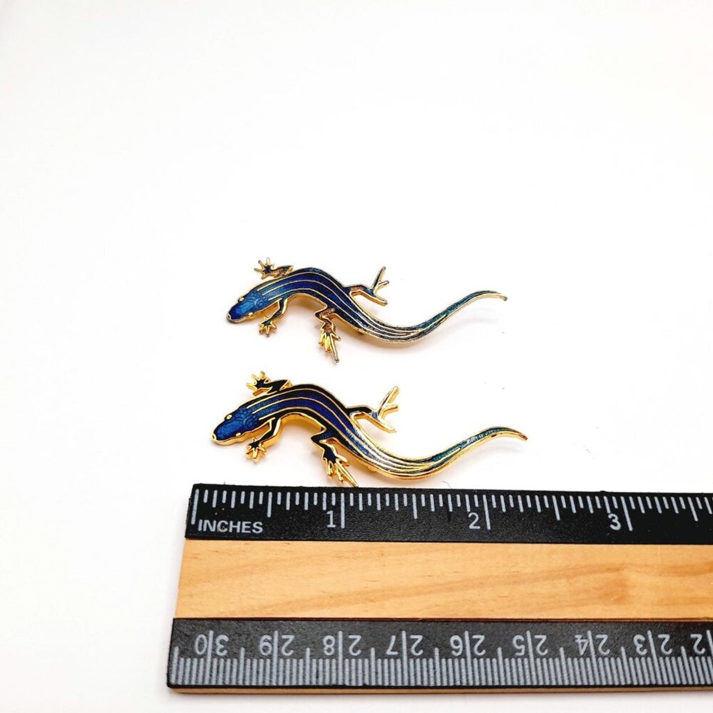 Vintage Blue Enamel Lizards Brooches - Pair - Signed Wm Spear 1986 - 2 3/8 Inch