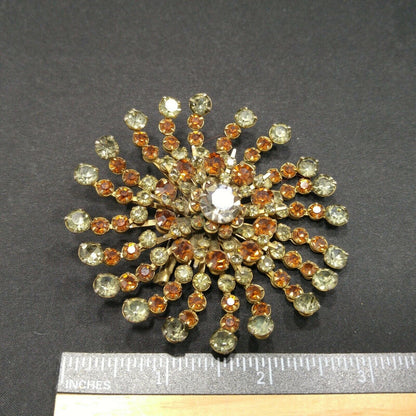 Vintage 1950s Rhinestone Flower Brooch Large Gray Topaz Floral Burst Pin