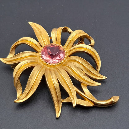 Vintage Trifari™ Flower Brooch with Pink Rhinestone Center