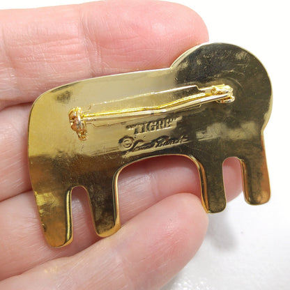 Laurel Burch "Tigre" Brooch, Gold Plated Lion Tiger Pin, 1980s Vintage Jewelry