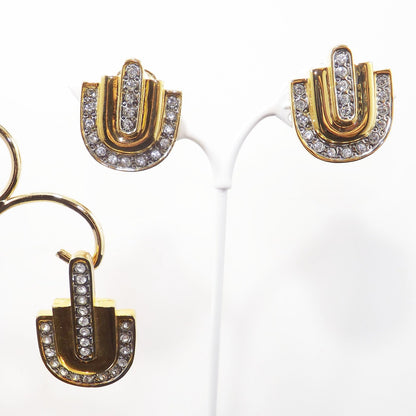 Park Lane Earrings & Matching Pendant Enhancer, Clear Rhinestones, 1980s