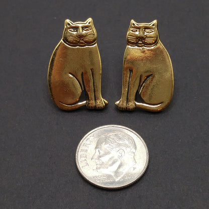Vintage Laurel Burch Cat Post Earrings, Sitting Cats, Gold Plated