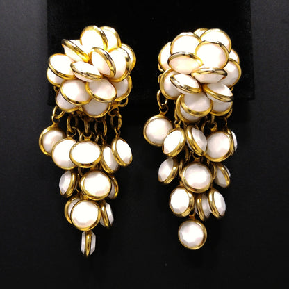 Vintage Sorrelli White Crystal Cluster Clip Earrings 1990s Gold Tone Signed
