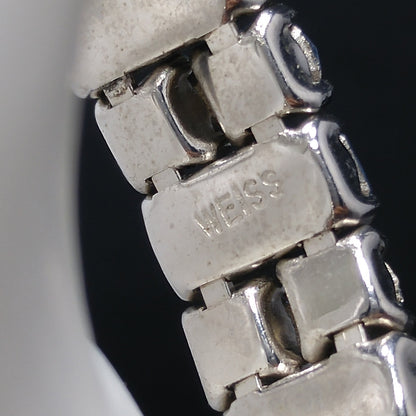 Weiss Baby Blue Rhinestone Cuff Bracelet – 1960s Baguette & Chaton Cut Rhodium Plated