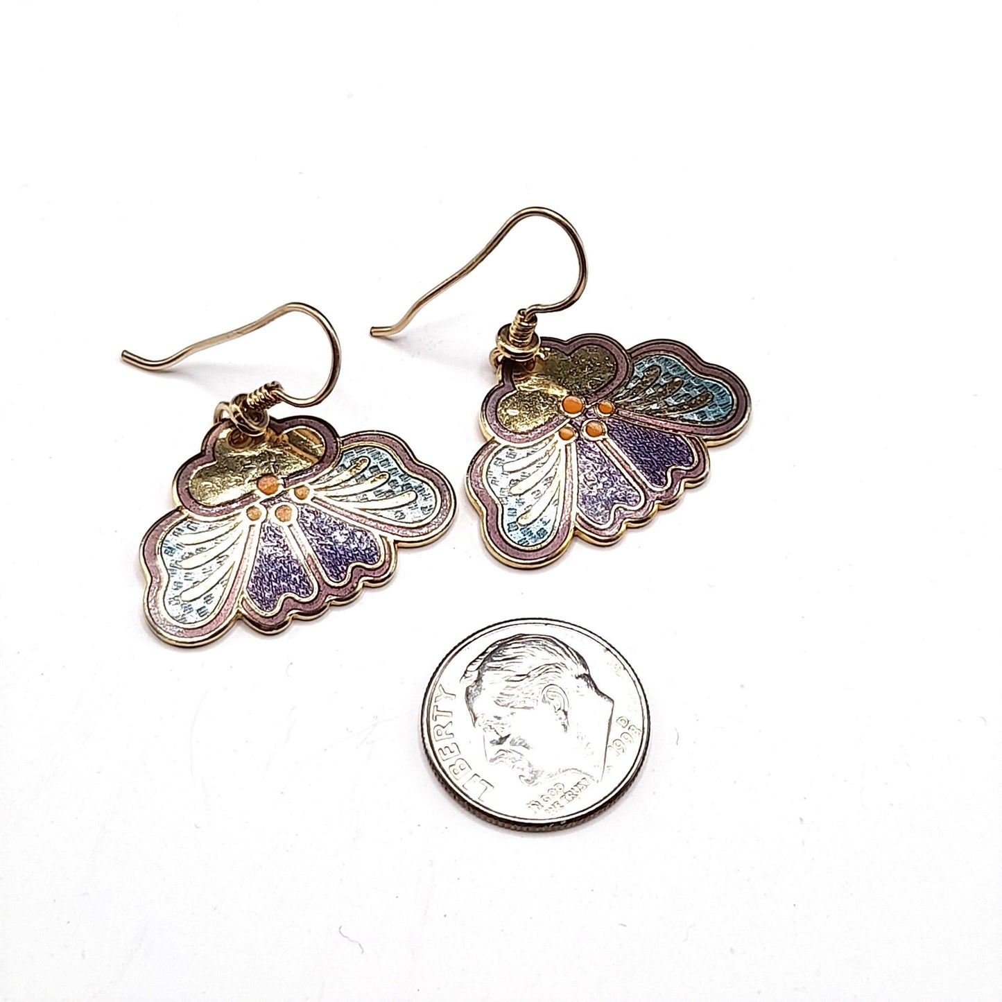 Vintage Laurel Burch Purple Orchid Earrings, Gold Plate & Enamel