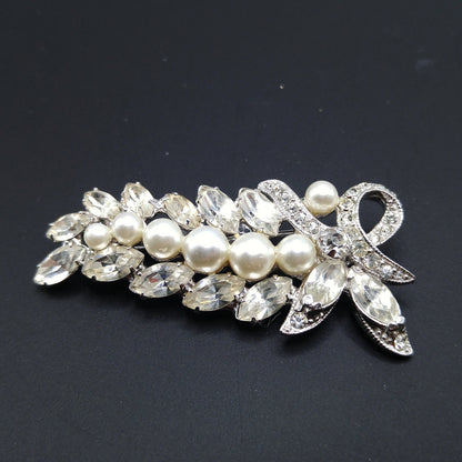Eisenberg Ice Vintage Wedding Brooch, Faux Pearls, Rhodium Plated, 1960s