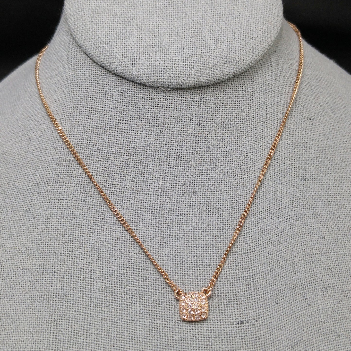 Givenchy Rose Gold Pendant Necklace – Pave Clear Rhinestones – 1990s Vintage Jewelry