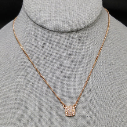 Givenchy Rose Gold Pendant Necklace – Pave Clear Rhinestones – 1990s Vintage Jewelry